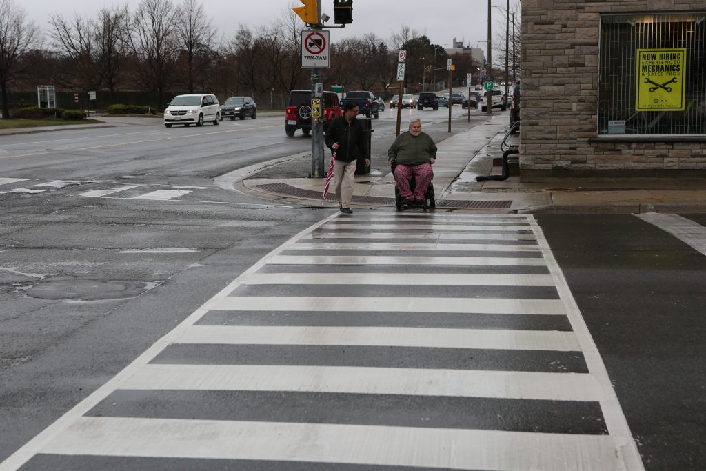 Alan entering Lakeshore crosswalk