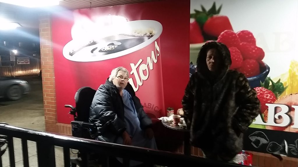 Alan and Sibel seeking refuge at Rabbas offsite from Trillium Hospital